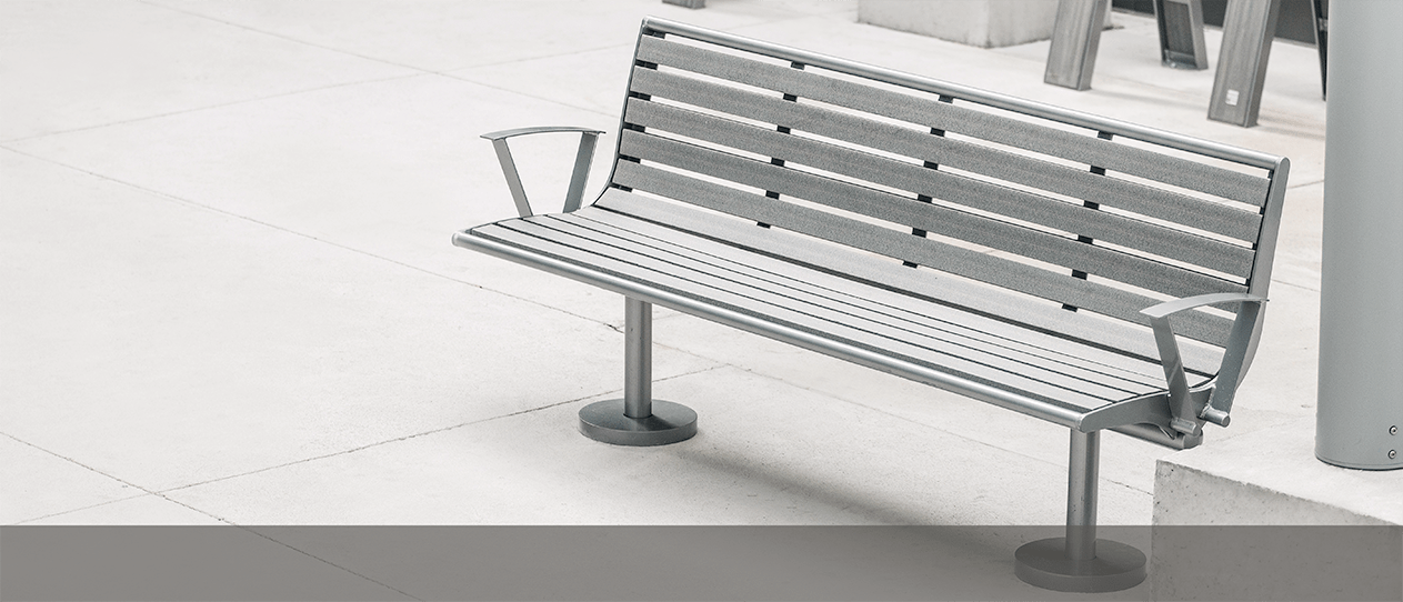 Commercial Benches Outdoor Bench CAB-870 - A commercial bench made of metal, featuring a metal frame and rail. Suitable for outdoor use.