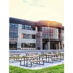 custom colored patio picnic dining tables at our clients' office site created a enjoyable place for employees to have lunch and coffee breaks outside