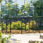 outdoor bike securing racks are installed in the university