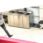 stainless steel commercial recycling Bin CRC-792 in a shopping center in downtown Toronto