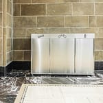 commercial stainless steel recycling receptacle in the hotel lobby in downtown Toronto