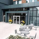 commercial outdoor patio coffee tables are a great match at to the landscape architecture design at the city of Hamilton