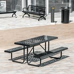 commercial outdoor garden picnic table fits in well in the contemporary business setting in downtown Toronto