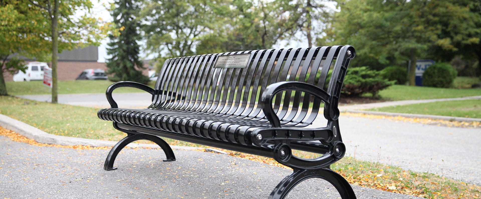 Commercial Metal Bench CAL-957 with Memorial Plaque