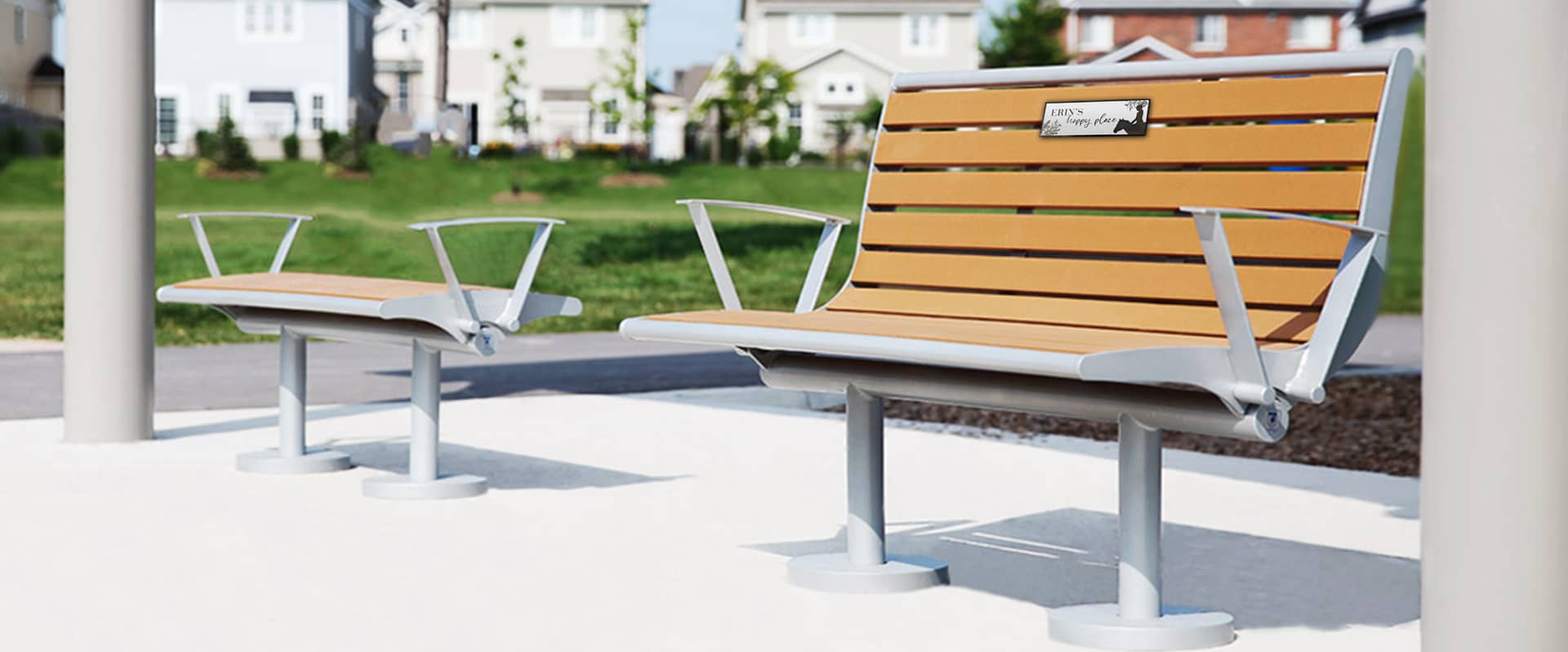 Commercial Park Bench CAB-870 with Memorial Plaque Stainless Steel Memorial Plaque